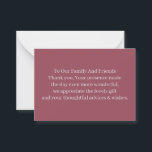 Cartão De Notas Simples Maroon Personalizado Casamento Obrigado<br><div class="desc">Nosso simples cartões de agradecimentos de casamento personalizado, a maneira perfeita de expressar sua gratidão aos seus convidados por compartilhar no seu dia especial, feito com estoque de cartão de alta qualidade e apresentando um belo design, este cartão certamente dará uma impressão duradoura. A frente da placa apresenta as palavras...</div>