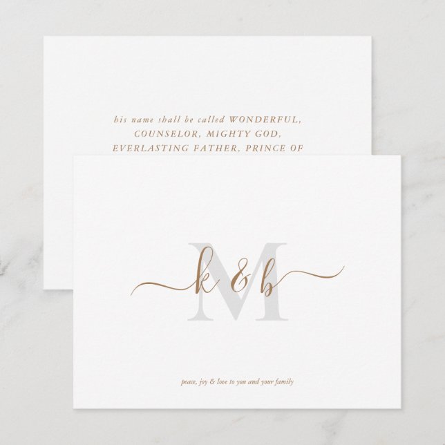 Cartão De Notas Simples Natal da Escritura de Monograma Dourada e  (Frente/Verso)