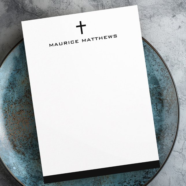 Cartão De Notas Simples nome masculino negro borda negra (Simple cross masculine name black border flat note card)