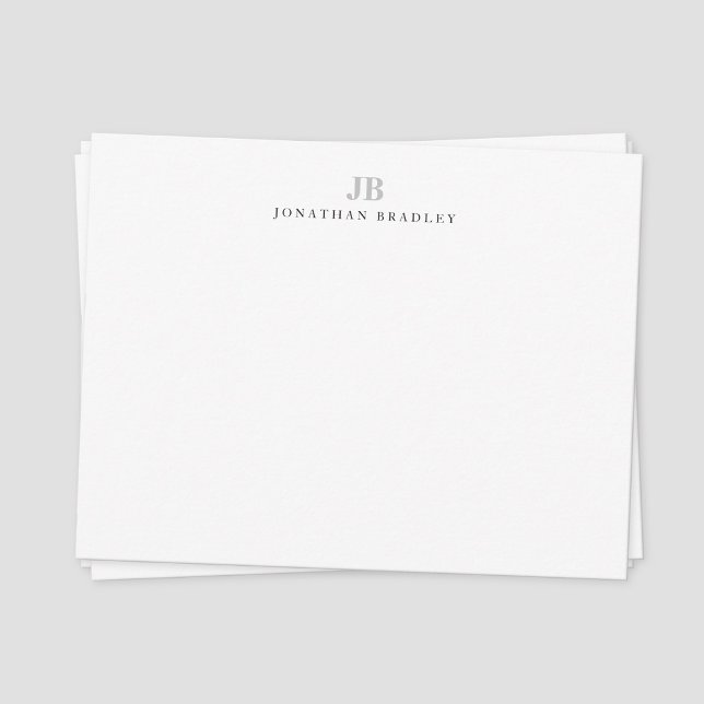 Cartão De Notas Simples Profissional Monogramado Minimalista Moder (Gray monogram two Initial letters serif font complete name note card)