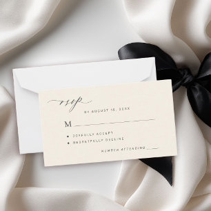 Cartão De Notas Simples RSVP de casamento preto e marfim