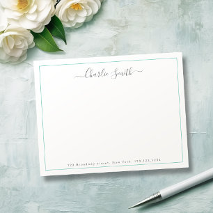 Cartão De Notas Simples script turquesa borda personalizada