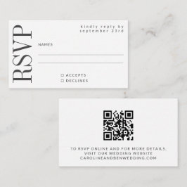 Cartão De Notas Site de código QR RSVP em preto e branco e negrito