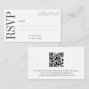 Cartão De Notas Site de código QR RSVP em preto e branco e negrito