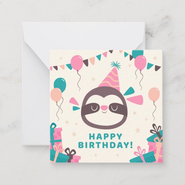 Cartão De Notas Sloth Happy Birthday (Frente)