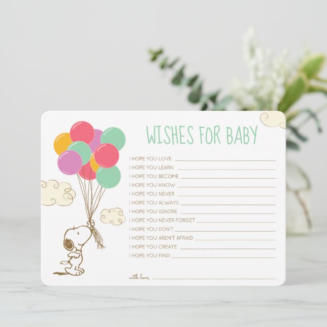 Cartão De Notas Snoopy e Balões Chás de fraldas desejam o bebê (Em pé/Frente)