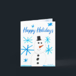 Cartão De Notas Snowman Snowflake Scende por Ryan Holiday Card<br><div class="desc">Este cartão mostra arte original de Ryan,  um sobrevivente de câncer de infância. As receitas destas compras vão para Amigos de Crianças com Cancer. Saiba mais em friendsofkids.org ou ligue para 314.275.7440.</div>
