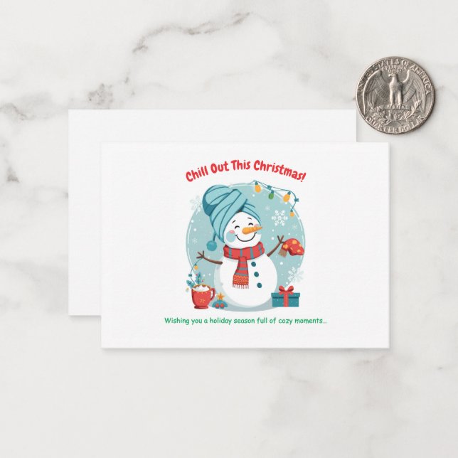 Cartão De Notas Snowman Spa Day – Funny Christmas Greeting Card (Frente/Verso In Situ)