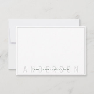 Cartão De Notas Sobrenome Verde Escuro Simples e Cinza Fronteira