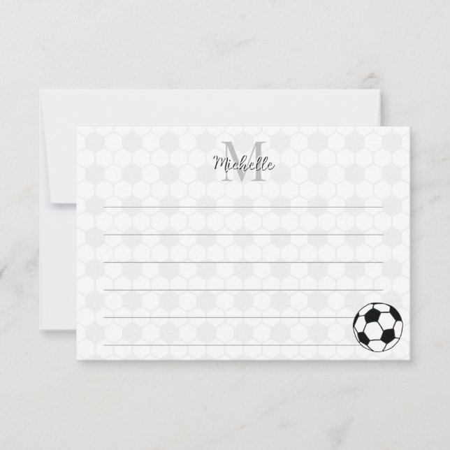 Cartão De Notas Soccer Balls Black and White Custom Lined Monogram (Frente)