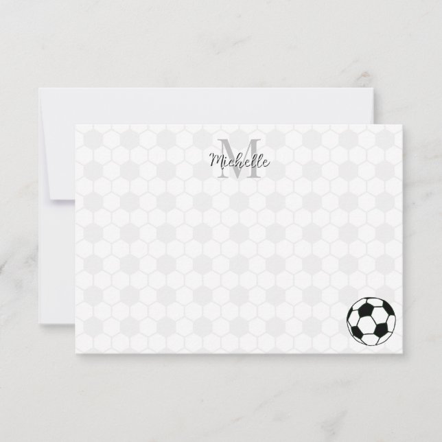 Cartão De Notas Soccer Balls Black and White Personalized Monogram (Frente)