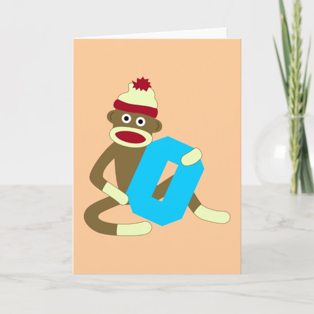 Cartão De Notas Sock Monkey Monogram Boy O (Frente)
