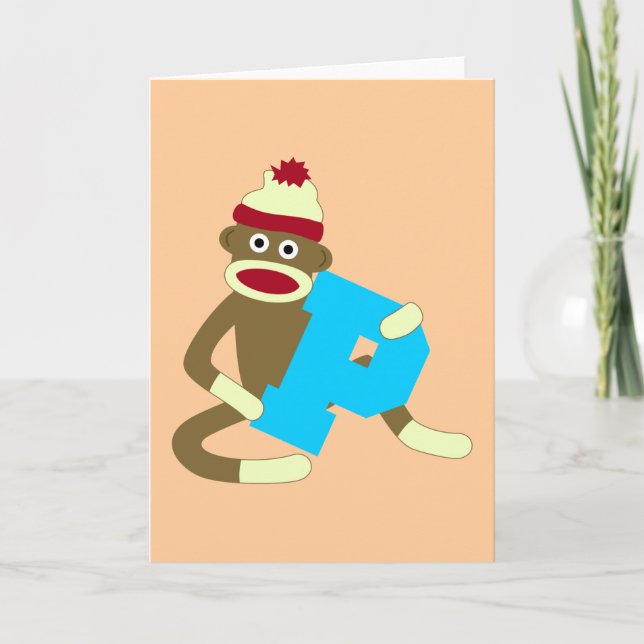 Cartão De Notas Sock Monkey Monogram Boy P (Frente)