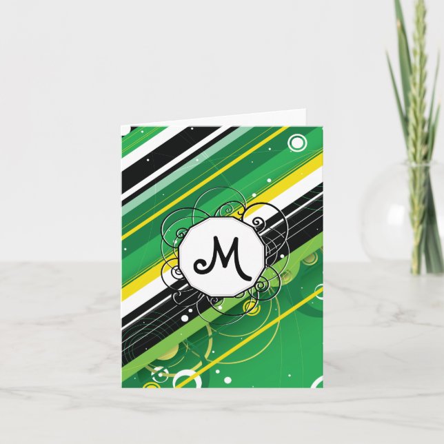 Cartão De Notas Spring Green Modern-Retro Stripes with Monogram (Frente)