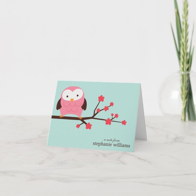 Cartão De Notas Spring Owl Custom Folded Thank You Notes (Frente)