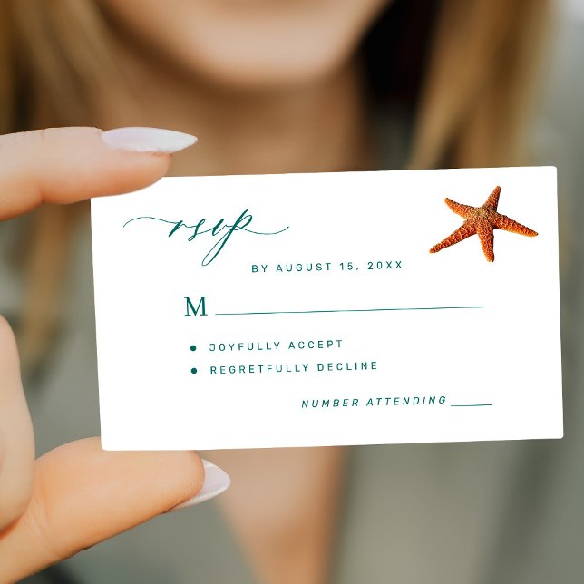 Cartão De Notas Starfish aqua teal destino do roteiro de casamento (Criador carregado)