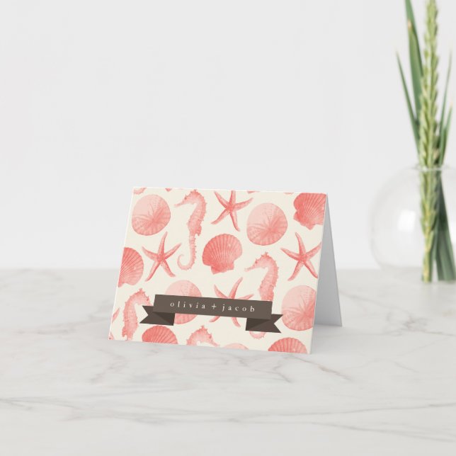 Cartão De Notas Starfish Wedding Personalized Thank You - Coral (Frente)