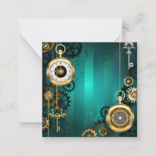 Cartão De Notas Steampunk Jewelry Watch em um fundo verde