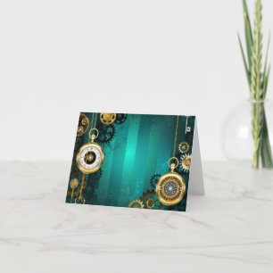 Cartão De Notas Steampunk Jewelry Watch em um fundo verde