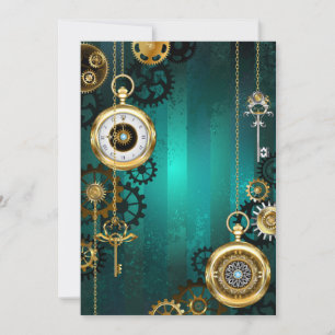 Cartão De Notas Steampunk Jewelry Watch em um fundo verde