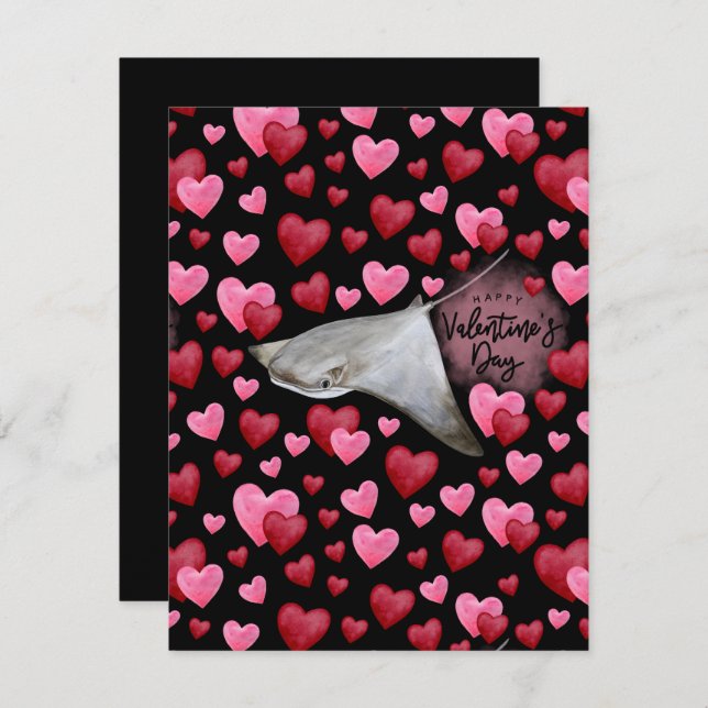 Cartão De Notas Stingray Love Valentine's Day Card in Black (Frente/Verso)