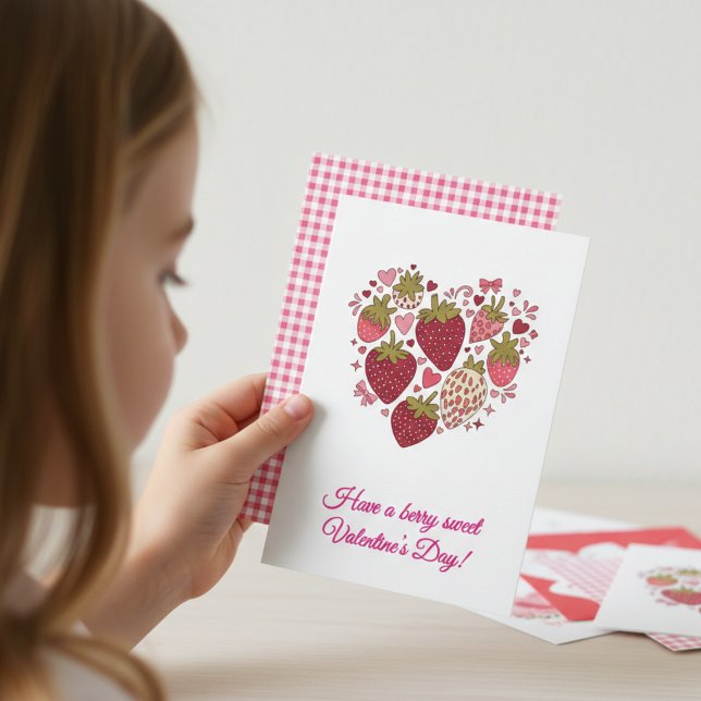 Cartão De Notas Strawberry Sweetheart Valentines Day Card for Kids (Have a berry sweet Valentine’s Day!)