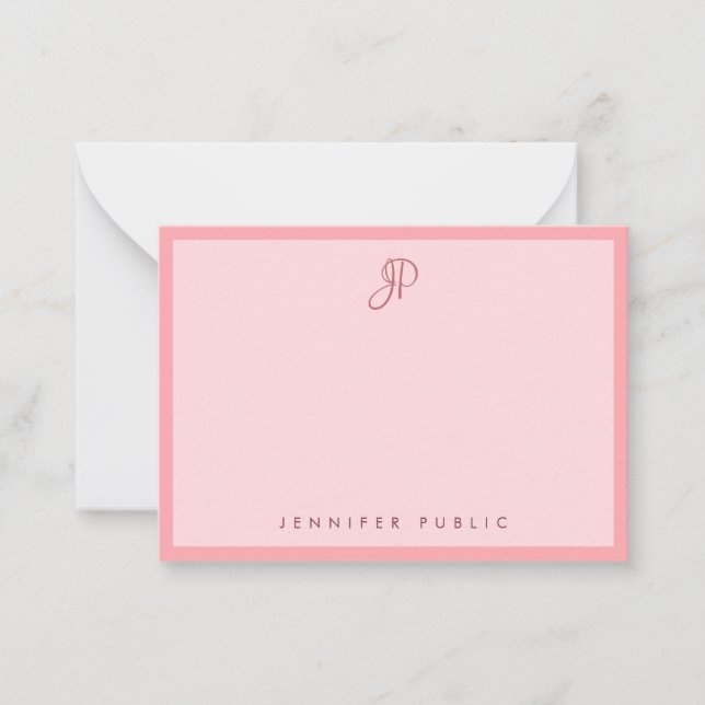 Cartão De Notas Stylish Blush Pink Template Calligraphy Monogram (Frente)