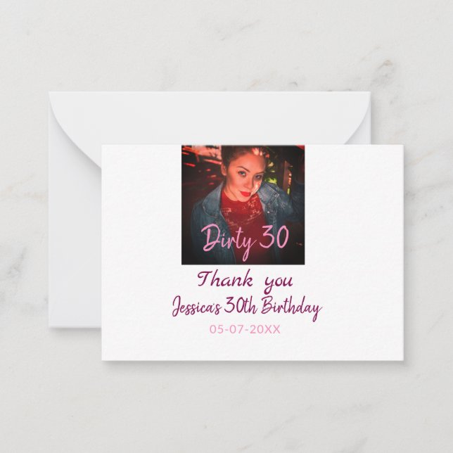 Cartão De Notas Sujo 30 Adição de Apelido de Aniversário pink data (Frente)