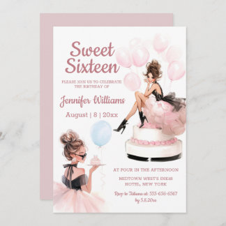 Cartão De Notas sweet 16 birthday girl pink party invitation 