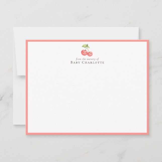 Cartão De Notas Sweet Cherry Nursery Flat Note Card (Frente)