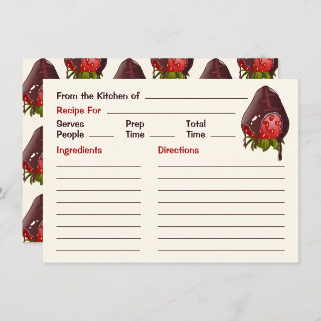 Cartão De Notas Sweet Chocolate Dipped Strawberry Cute Recipe (Frente/Verso)