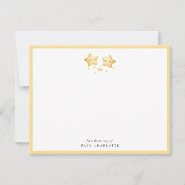 Cartão De Notas Sweet Golden Stars Nursery Note Card. Personalized (Frente)