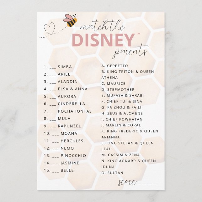 Cartão De Notas Sweet Little Honey Baby Shower Disney Parent Game (Frente)