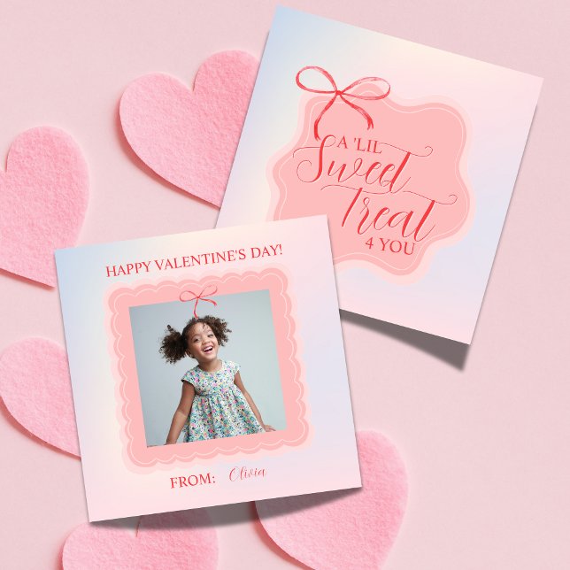 Cartão De Notas Sweet Treat Pink Bow Valentine's Classroom Photo (Share this Sweet Treat Pink Bow Valentine's Classroom Photo Note Card!!)