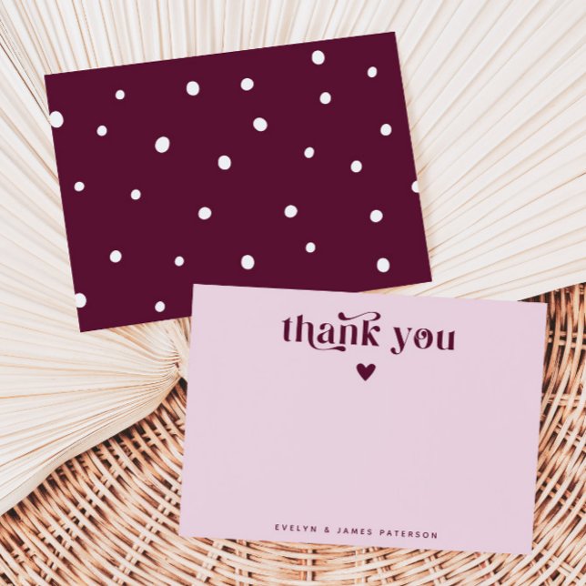 Cartão De Notas Swirly Retro Obrigado Heart Cranberry (Criador carregado)