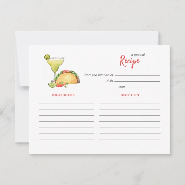Cartão De Notas Taco and Tequila Bridal shower Recipe card (Frente)