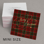 Cartão De Notas Tamanho MINI do orçamento xadrez de Natal Feliz Ta<br><div class="desc">Texto simples e assinatura personalizado com formato de tartan verde-xadrez vermelho padrão não fotográfico Gráfico BUDGET quadrado MINI SIZED com envelopes.</div>