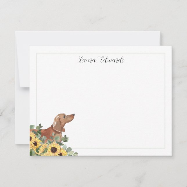 Cartão De Notas Tan Dachshund Sunflower Eucalyptus Personalized (Frente)