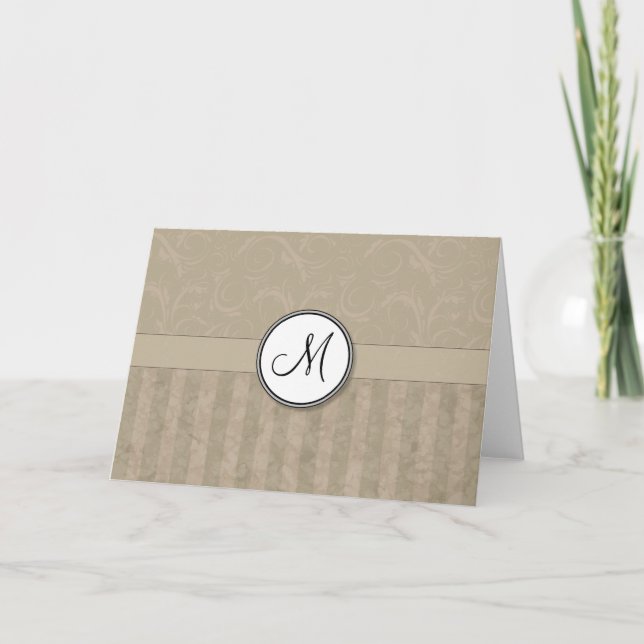 Cartão De Notas Tan Floral Wisps & Stripes with Monogram (Frente)