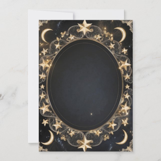 Cartão De Notas Tarot Casamento Celestial Sol Lua Estrelas Dourado (Frente)