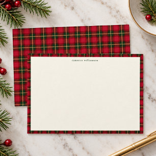 Cartão De Notas Tartan de Xadrez Vermelho Natal Nome Personalizado