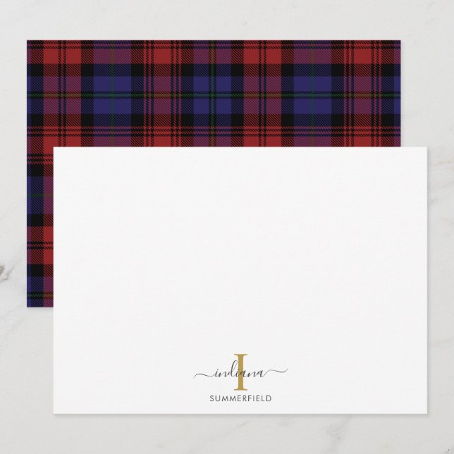 Cartão De Notas Tartan Russo do Monograma de Xadrez Personalizado (Frente/Verso)