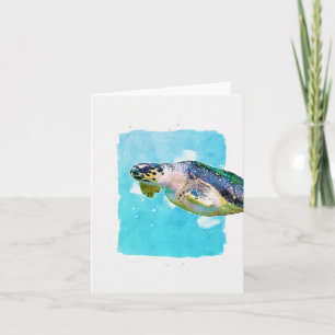 Cartão De Notas Tartaruga marinha Aqua Blue Watercolor Qualquer Va