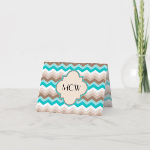 Cartão De Notas Teal Blue Brown Chevron Modern Monogram