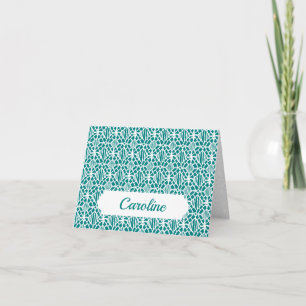 Cartão De Notas Teal Com Padrão De Lace De Crochet Branco