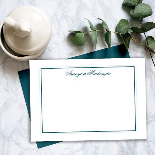 Cartão De Notas Teal Escuro Elegante e Branco Personalizado