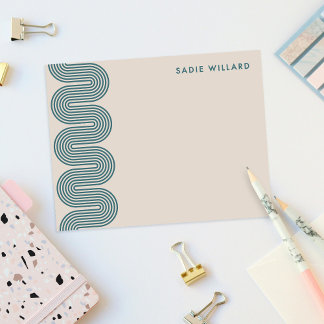 Cartão De Notas Teal Lombard Wavy Lines Modern Stationery Card