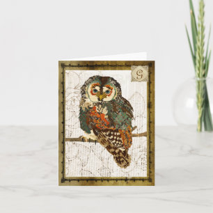 Cartão De Notas Teal Owl Vintage Monogram Notecard