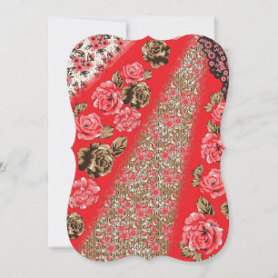 Cartão De Notas Tecido vermelho vibrante com intrincado floral e