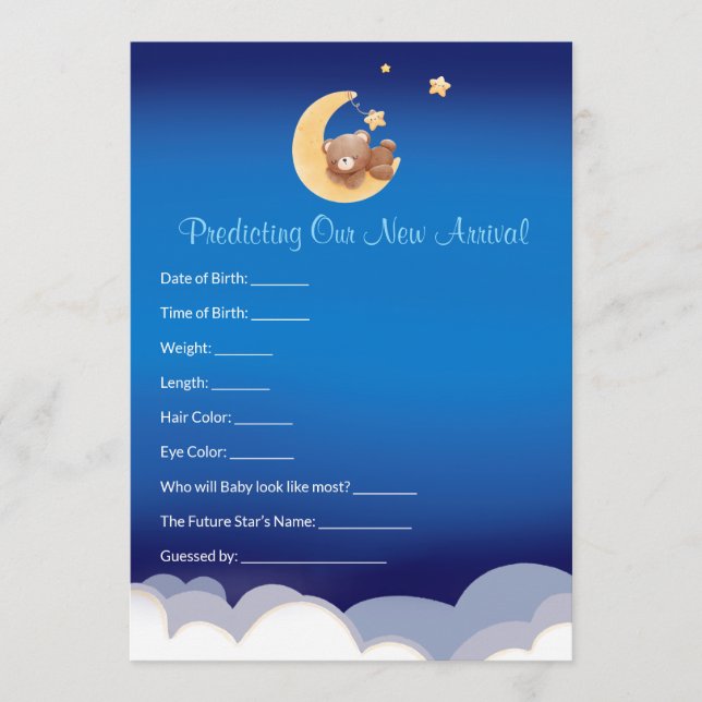 Cartão De Notas Teddy Bear Moon Baby Shower Prediction  (Frente)